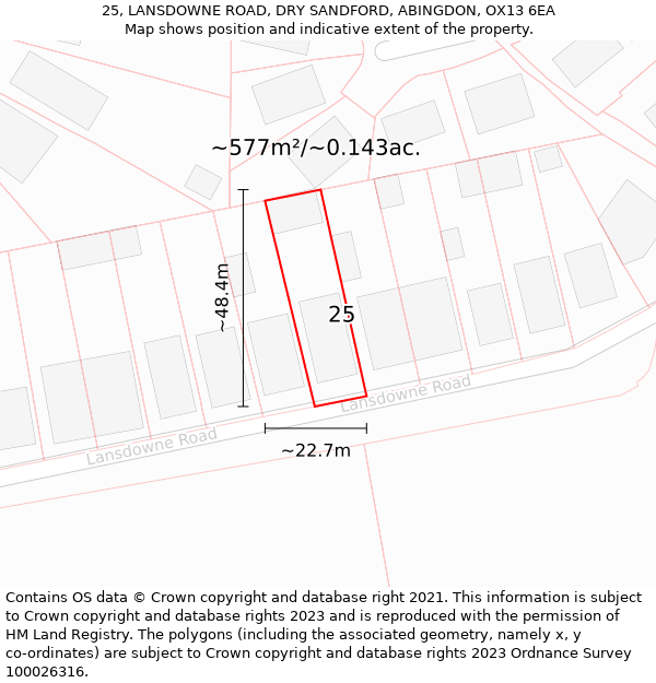 25, LANSDOWNE ROAD, DRY SANDFORD, ABINGDON, OX13 6EA: Plot and title map