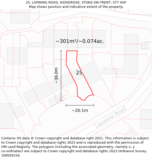 25, LAPWING ROAD, KIDSGROVE, STOKE-ON-TRENT, ST7 4XP: Plot and title map