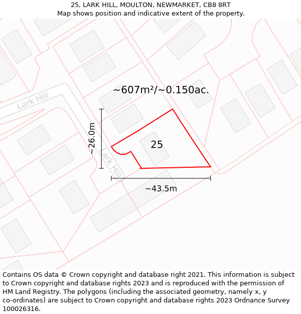 25, LARK HILL, MOULTON, NEWMARKET, CB8 8RT: Plot and title map