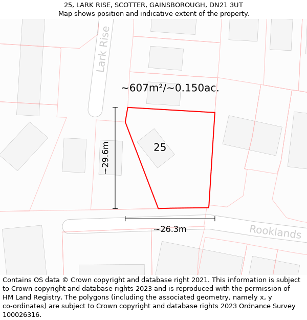 25, LARK RISE, SCOTTER, GAINSBOROUGH, DN21 3UT: Plot and title map