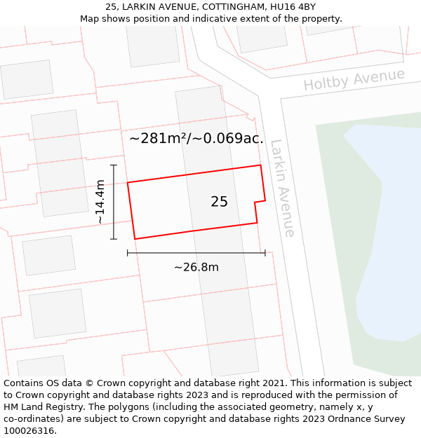 25, LARKIN AVENUE, COTTINGHAM, HU16 4BY: Plot and title map