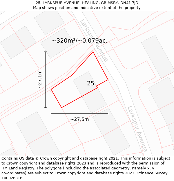 25, LARKSPUR AVENUE, HEALING, GRIMSBY, DN41 7JD: Plot and title map