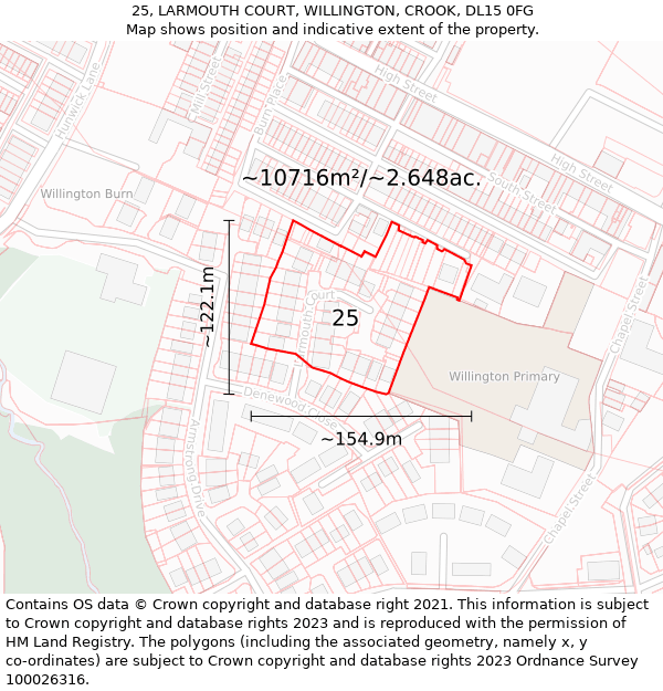 25, LARMOUTH COURT, WILLINGTON, CROOK, DL15 0FG: Plot and title map