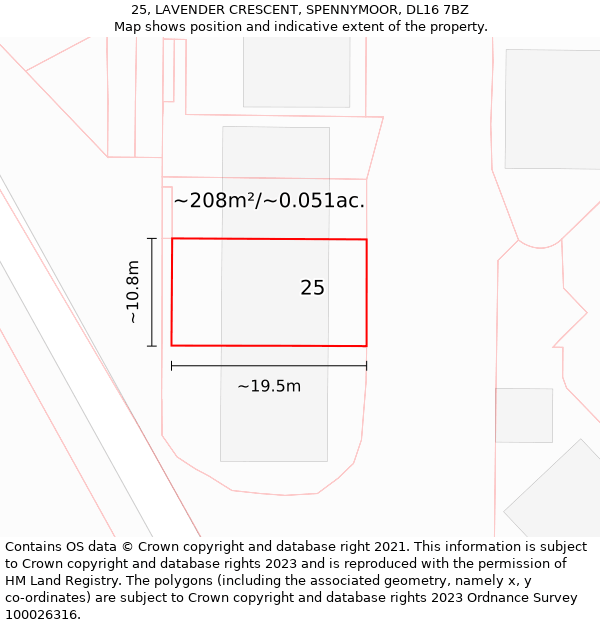 25, LAVENDER CRESCENT, SPENNYMOOR, DL16 7BZ: Plot and title map