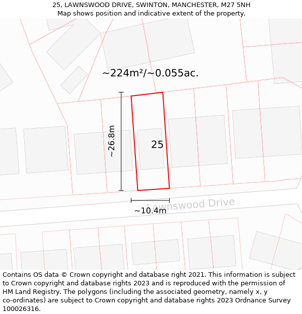 25, LAWNSWOOD DRIVE, SWINTON, MANCHESTER, M27 5NH: Plot and title map