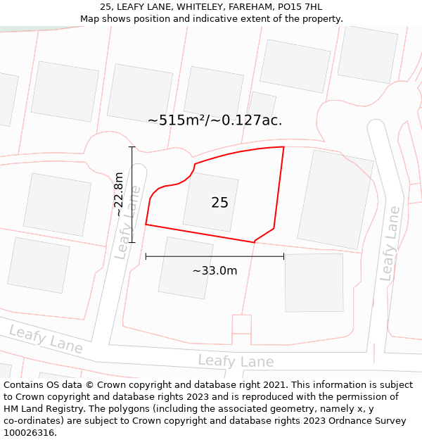 25, LEAFY LANE, WHITELEY, FAREHAM, PO15 7HL: Plot and title map