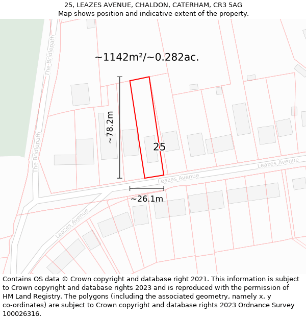 25, LEAZES AVENUE, CHALDON, CATERHAM, CR3 5AG: Plot and title map