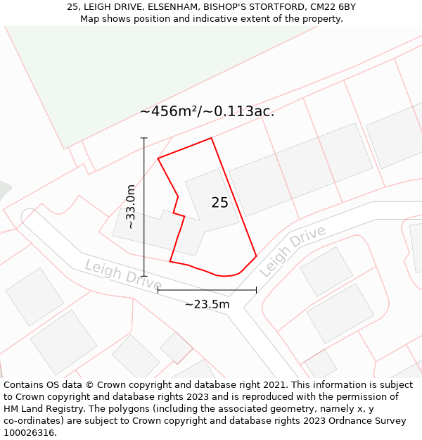 25, LEIGH DRIVE, ELSENHAM, BISHOP'S STORTFORD, CM22 6BY: Plot and title map