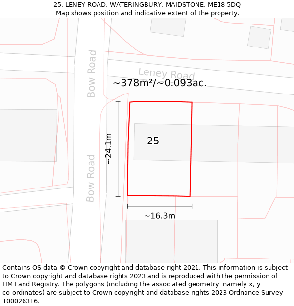 25, LENEY ROAD, WATERINGBURY, MAIDSTONE, ME18 5DQ: Plot and title map