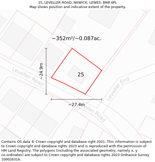 25, LEVELLER ROAD, NEWICK, LEWES, BN8 4PL: Plot and title map