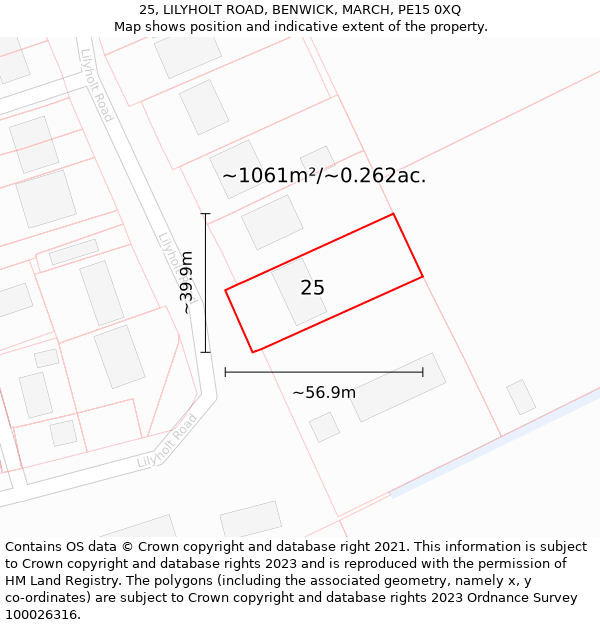 25, LILYHOLT ROAD, BENWICK, MARCH, PE15 0XQ: Plot and title map