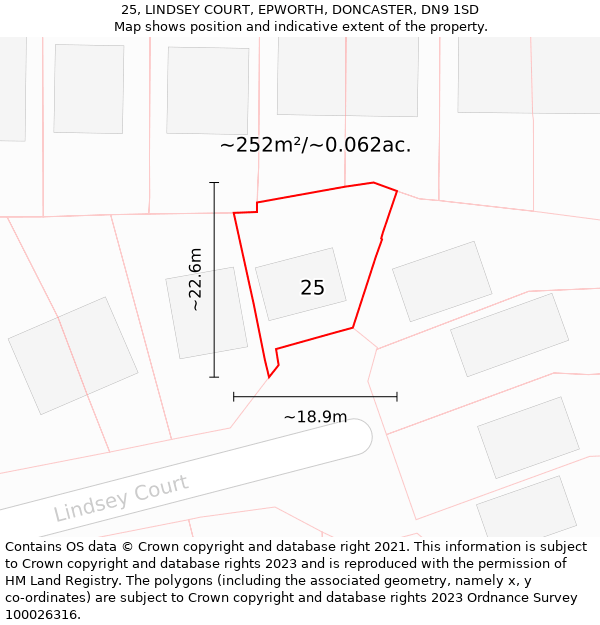 25, LINDSEY COURT, EPWORTH, DONCASTER, DN9 1SD: Plot and title map