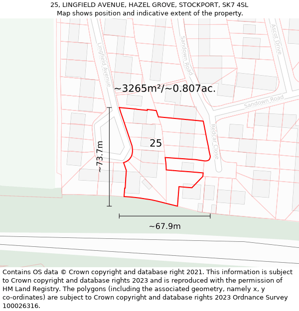 25, LINGFIELD AVENUE, HAZEL GROVE, STOCKPORT, SK7 4SL: Plot and title map