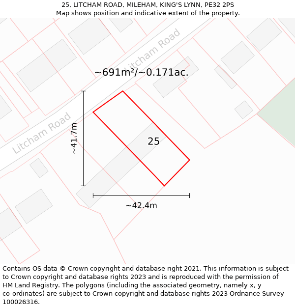 25, LITCHAM ROAD, MILEHAM, KING'S LYNN, PE32 2PS: Plot and title map