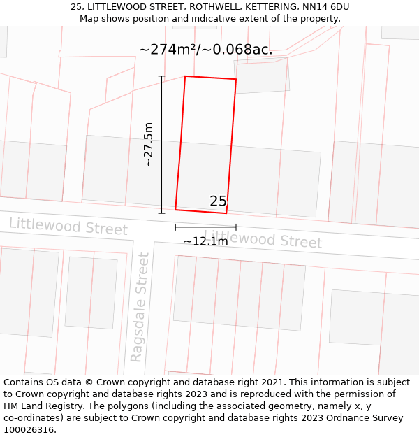 25, LITTLEWOOD STREET, ROTHWELL, KETTERING, NN14 6DU: Plot and title map