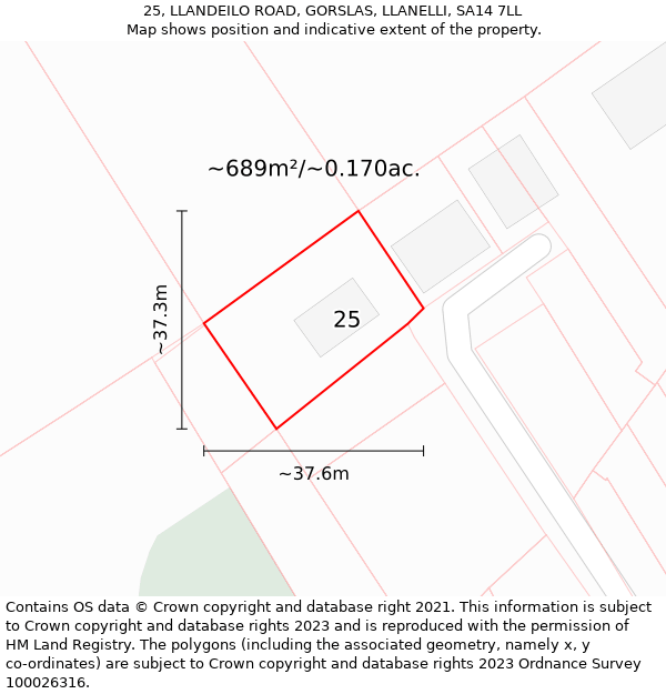 25, LLANDEILO ROAD, GORSLAS, LLANELLI, SA14 7LL: Plot and title map