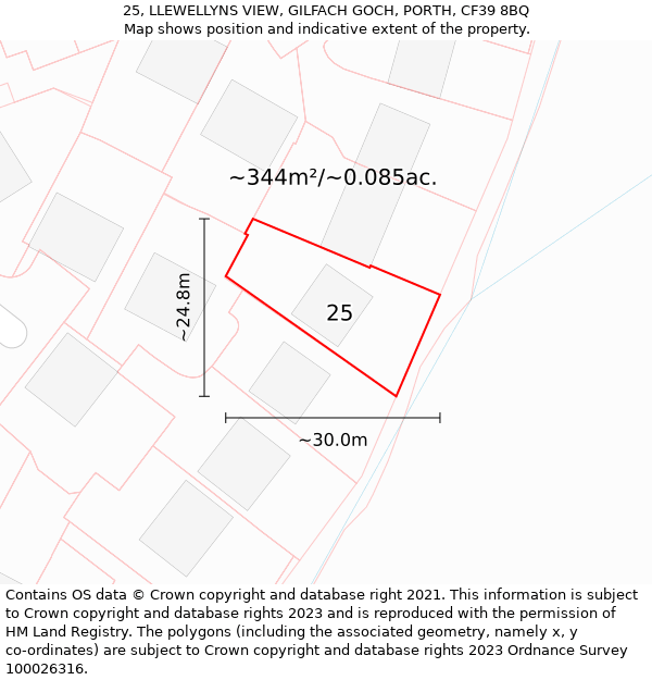 25, LLEWELLYNS VIEW, GILFACH GOCH, PORTH, CF39 8BQ: Plot and title map