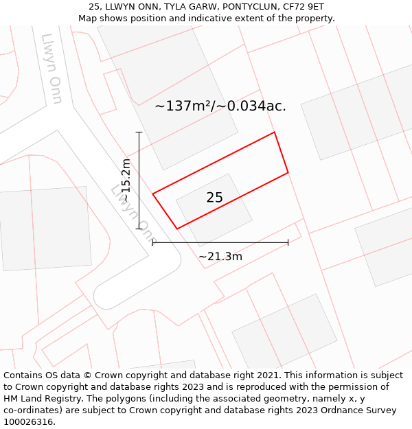 25, LLWYN ONN, TYLA GARW, PONTYCLUN, CF72 9ET: Plot and title map