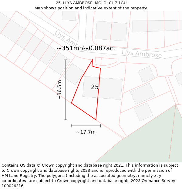 25, LLYS AMBROSE, MOLD, CH7 1GU: Plot and title map