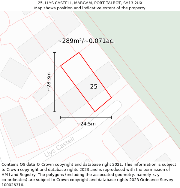 25, LLYS CASTELL, MARGAM, PORT TALBOT, SA13 2UX: Plot and title map