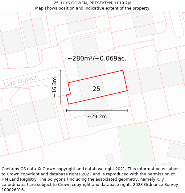 25, LLYS OGWEN, PRESTATYN, LL19 7JA: Plot and title map