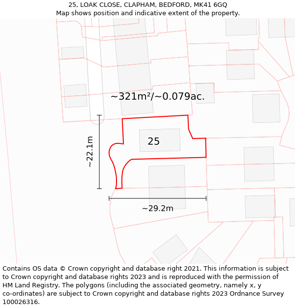 25, LOAK CLOSE, CLAPHAM, BEDFORD, MK41 6GQ: Plot and title map