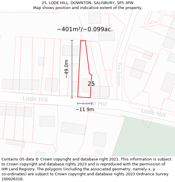 25, LODE HILL, DOWNTON, SALISBURY, SP5 3PW: Plot and title map