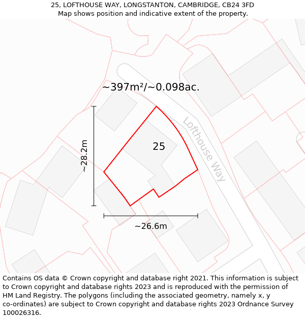 25, LOFTHOUSE WAY, LONGSTANTON, CAMBRIDGE, CB24 3FD: Plot and title map