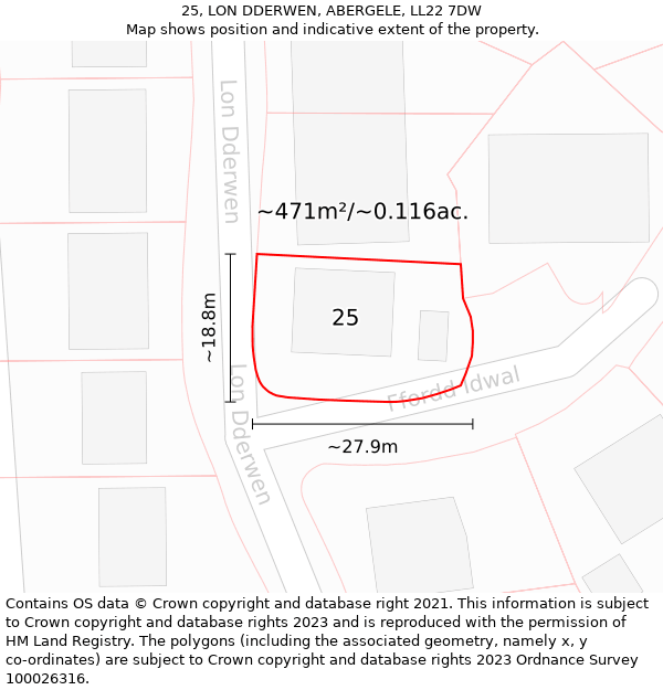 25, LON DDERWEN, ABERGELE, LL22 7DW: Plot and title map