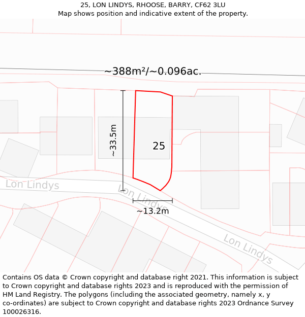 25, LON LINDYS, RHOOSE, BARRY, CF62 3LU: Plot and title map