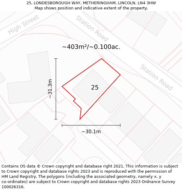 25, LONDESBOROUGH WAY, METHERINGHAM, LINCOLN, LN4 3HW: Plot and title map