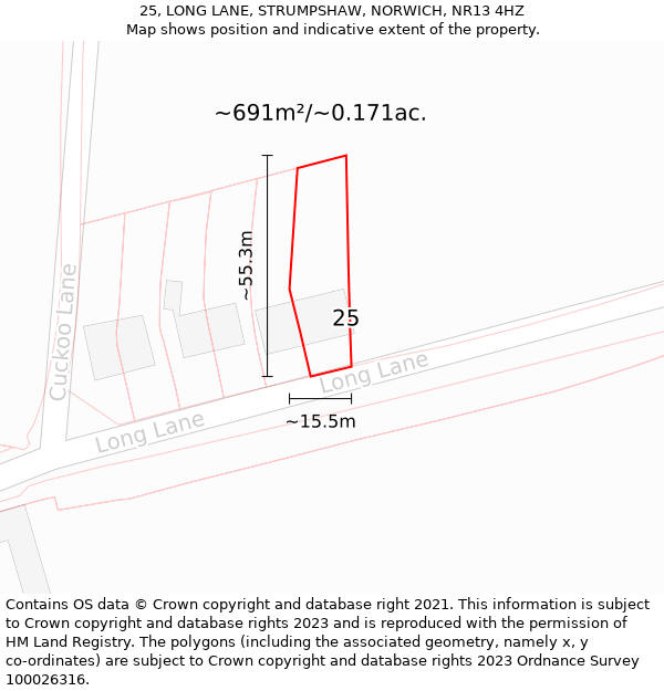 25, LONG LANE, STRUMPSHAW, NORWICH, NR13 4HZ: Plot and title map