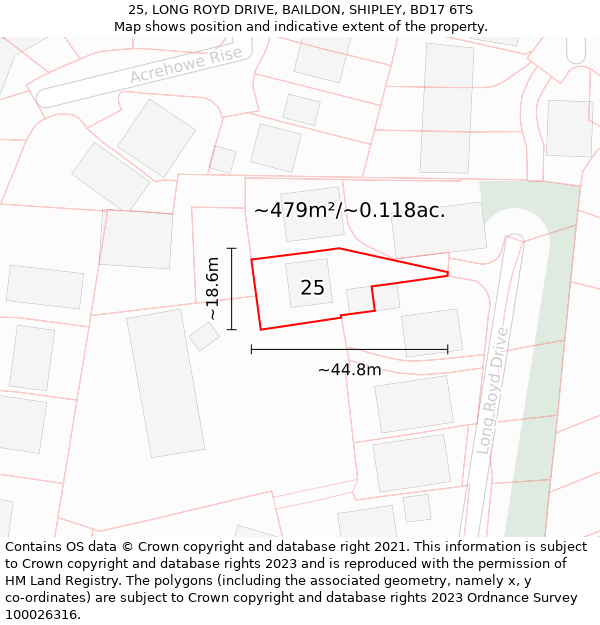 25, LONG ROYD DRIVE, BAILDON, SHIPLEY, BD17 6TS: Plot and title map