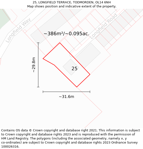 25, LONGFIELD TERRACE, TODMORDEN, OL14 6NH: Plot and title map