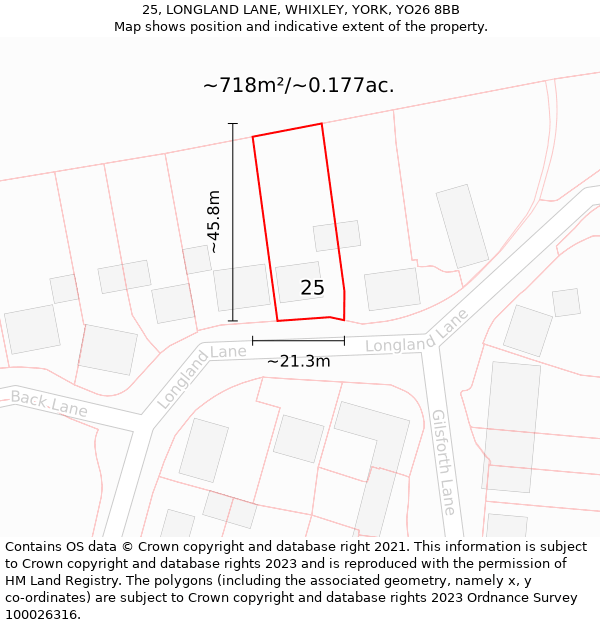 25, LONGLAND LANE, WHIXLEY, YORK, YO26 8BB: Plot and title map