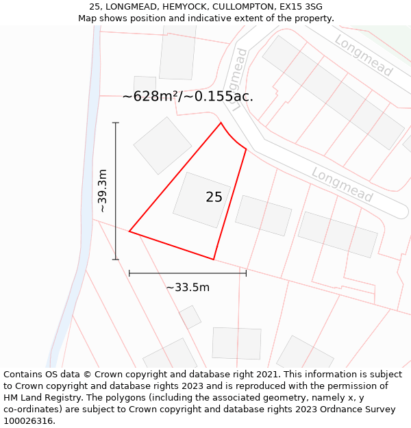 25, LONGMEAD, HEMYOCK, CULLOMPTON, EX15 3SG: Plot and title map