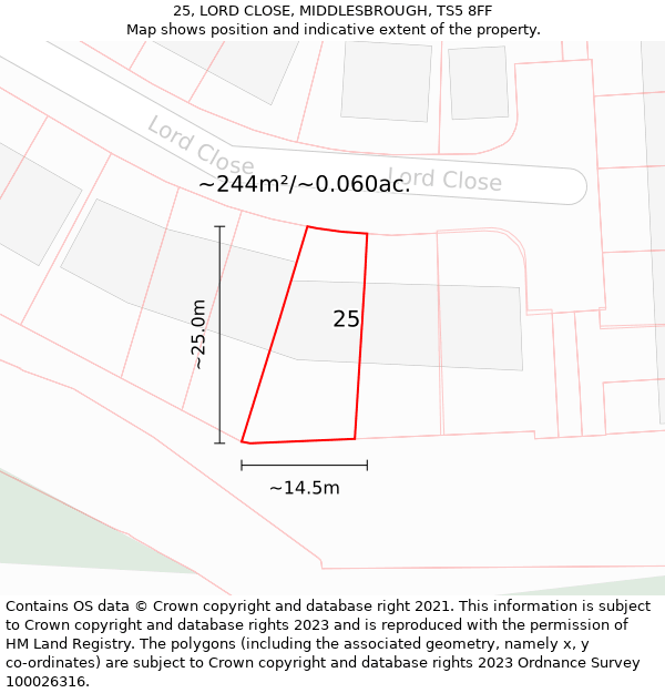 25, LORD CLOSE, MIDDLESBROUGH, TS5 8FF: Plot and title map