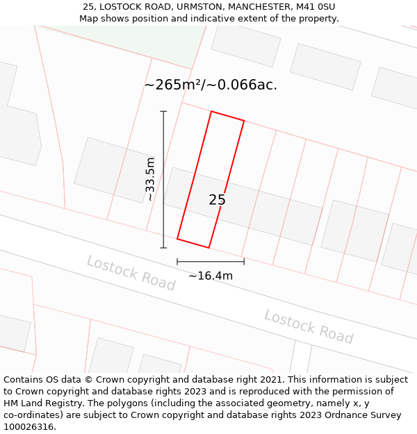 25, LOSTOCK ROAD, URMSTON, MANCHESTER, M41 0SU: Plot and title map