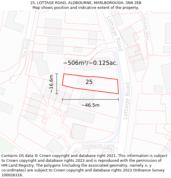 25, LOTTAGE ROAD, ALDBOURNE, MARLBOROUGH, SN8 2EB: Plot and title map