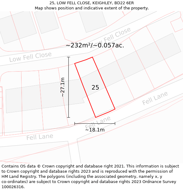 25, LOW FELL CLOSE, KEIGHLEY, BD22 6ER: Plot and title map