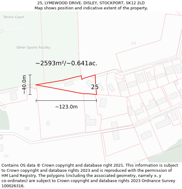 25, LYMEWOOD DRIVE, DISLEY, STOCKPORT, SK12 2LD: Plot and title map