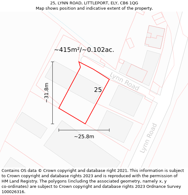 25, LYNN ROAD, LITTLEPORT, ELY, CB6 1QG: Plot and title map