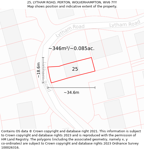 25, LYTHAM ROAD, PERTON, WOLVERHAMPTON, WV6 7YY: Plot and title map