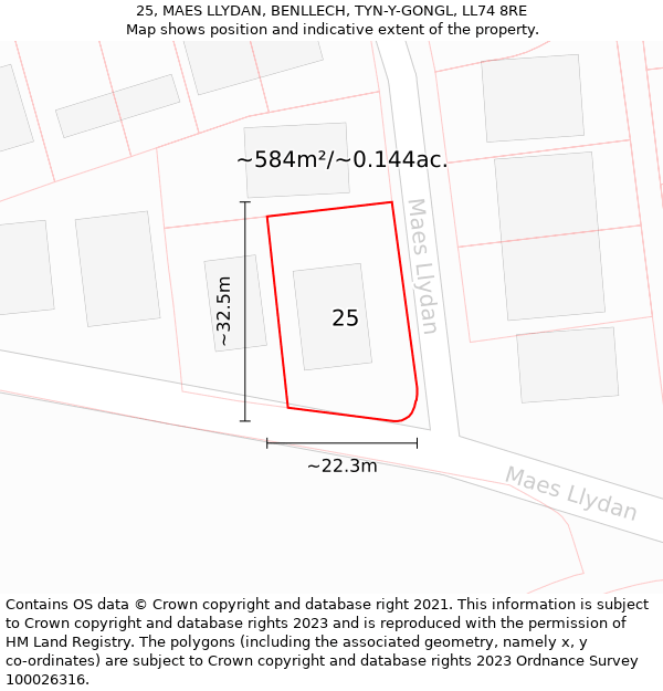 25, MAES LLYDAN, BENLLECH, TYN-Y-GONGL, LL74 8RE: Plot and title map