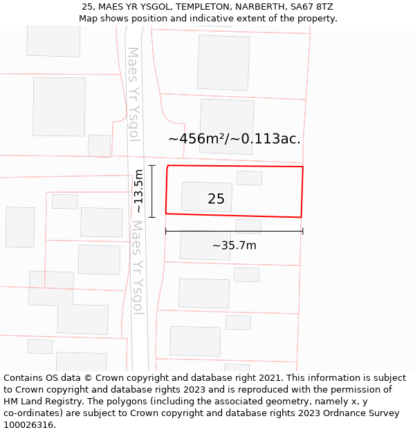 25, MAES YR YSGOL, TEMPLETON, NARBERTH, SA67 8TZ: Plot and title map