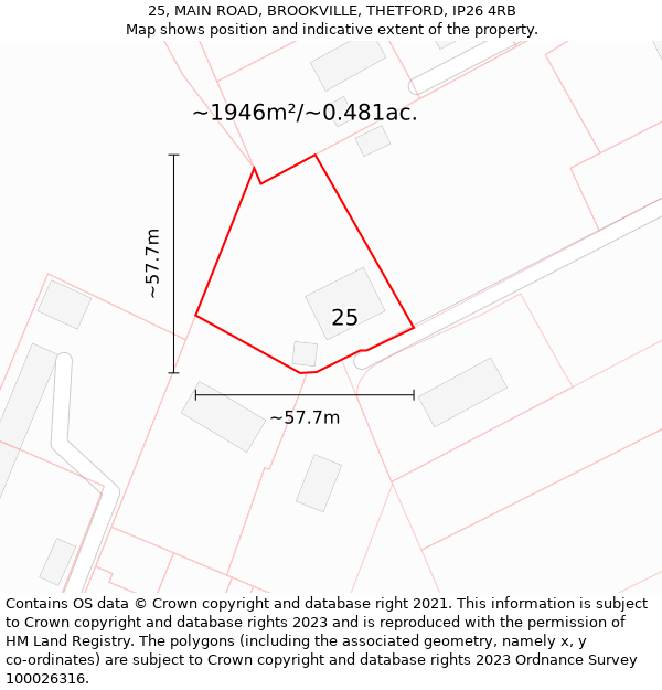 25, MAIN ROAD, BROOKVILLE, THETFORD, IP26 4RB: Plot and title map