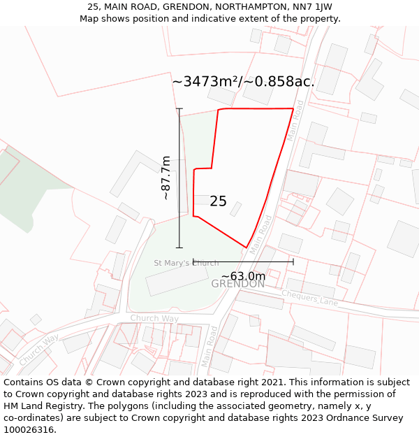 25, MAIN ROAD, GRENDON, NORTHAMPTON, NN7 1JW: Plot and title map