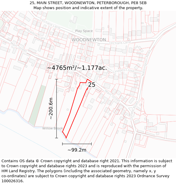 25, MAIN STREET, WOODNEWTON, PETERBOROUGH, PE8 5EB: Plot and title map