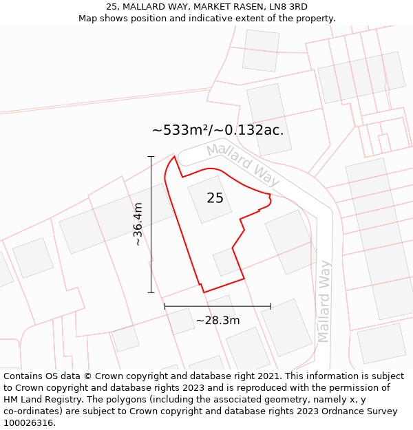 25, MALLARD WAY, MARKET RASEN, LN8 3RD: Plot and title map