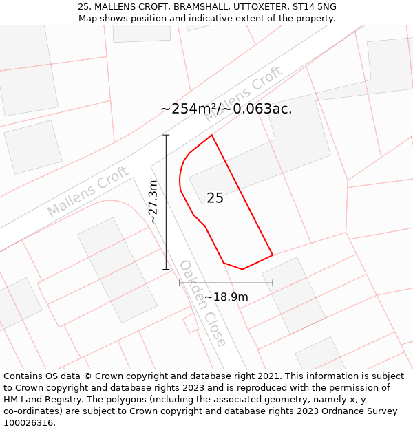 25, MALLENS CROFT, BRAMSHALL, UTTOXETER, ST14 5NG: Plot and title map